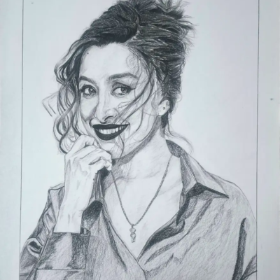 Shraddha Kapoor Playful Smile Portrait – Original Graphite Pencil Sketch | Framed Realistic Wall Art