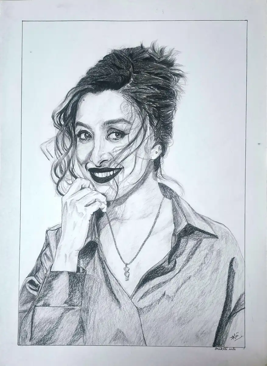 Shraddha Kapoor Playful Smile Portrait – Original Graphite Pencil Sketch | Framed Realistic Wall Art