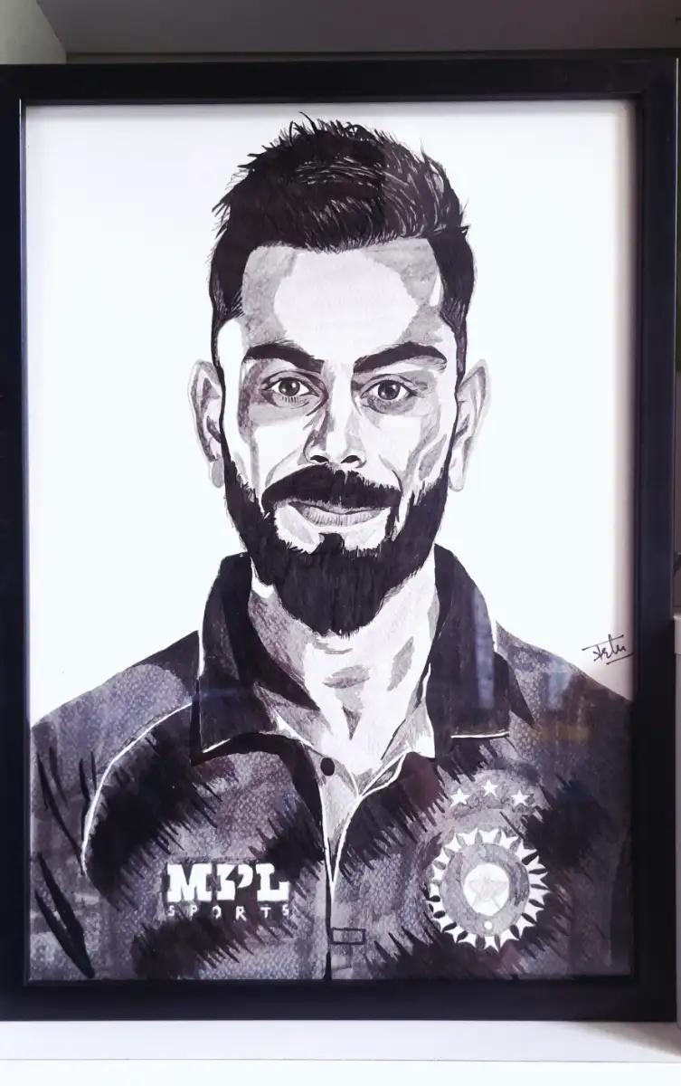 "Master Blaster No. 18" – Original Monochrome Ink Portrait of Bearded Cricket Legend | Framed Sports Wall Art