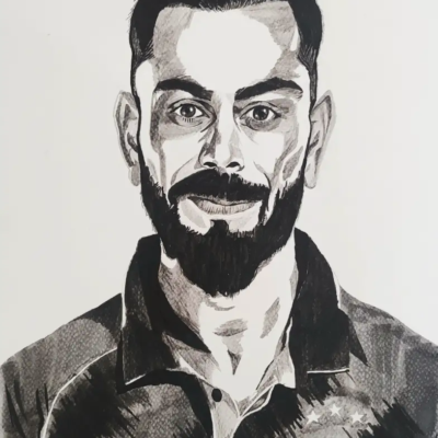"Master Blaster No. 18" – Original Monochrome Ink Portrait of Bearded Cricket Legend | Framed Sports Wall Art