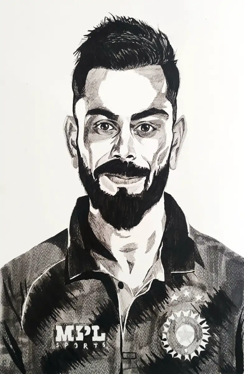 "Master Blaster No. 18" – Original Monochrome Ink Portrait of Bearded Cricket Legend | Framed Sports Wall Art