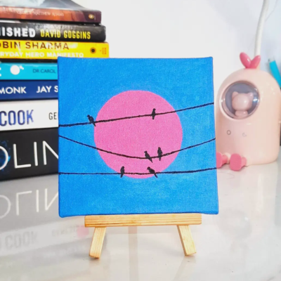 Mini Birds on Wire Sunset - Mini Canvas Painting