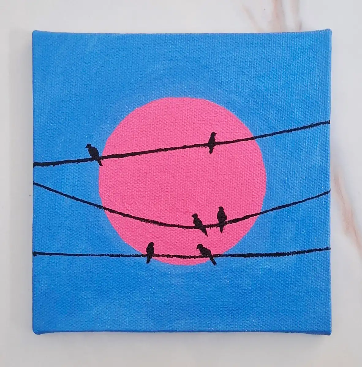 Mini Birds on Wire Sunset - Mini Canvas Painting