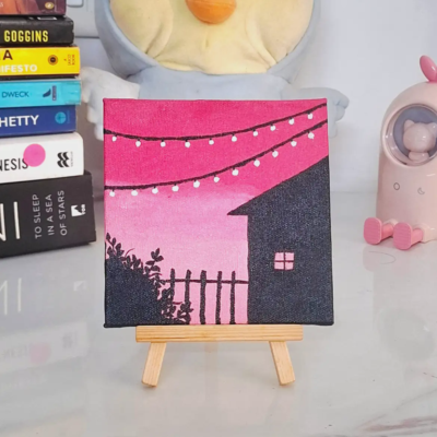Pink Sunset Mini Canvas Painting