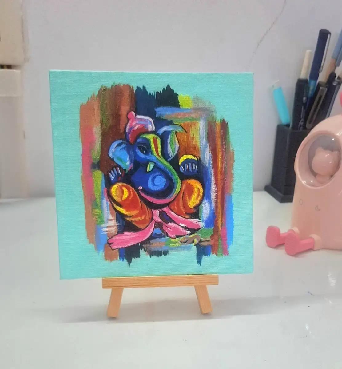 Vibrant Lord Ganesha – Mini Canvas Painting