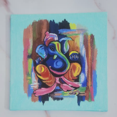 Vibrant Lord Ganesha – Mini Canvas Painting