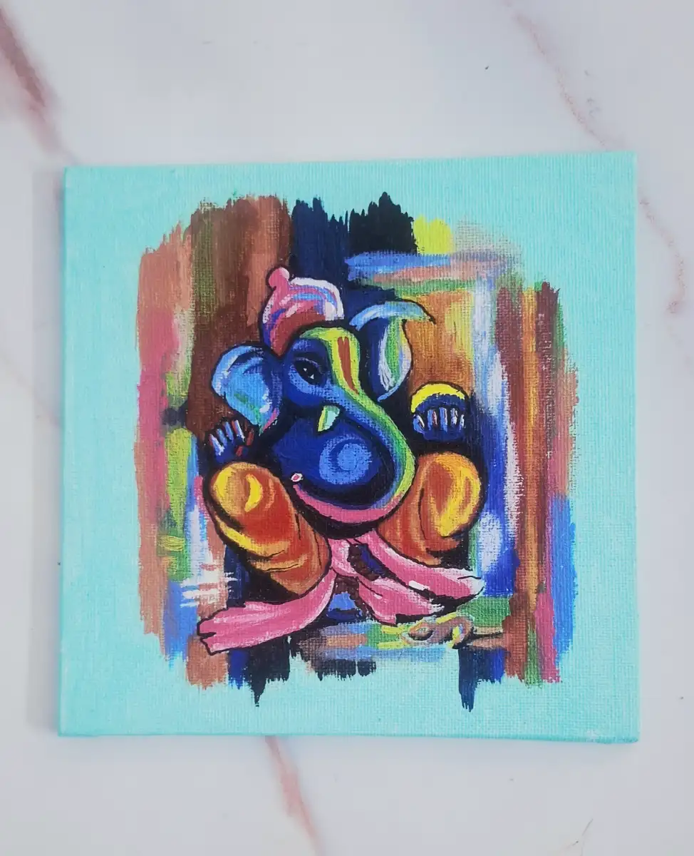 Vibrant Lord Ganesha – Mini Canvas Painting