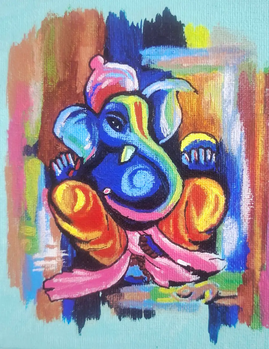 Vibrant Lord Ganesha – Mini Canvas Painting