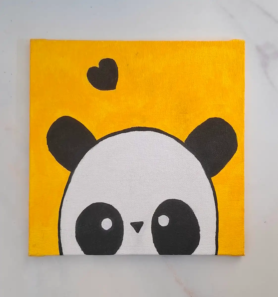Cute Panda Original Acrylic Art with Easel - Handmade Mini Canvas Painting