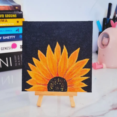 Sunflower Black Background Greek Mythology Original Acrylic Art with Easel
