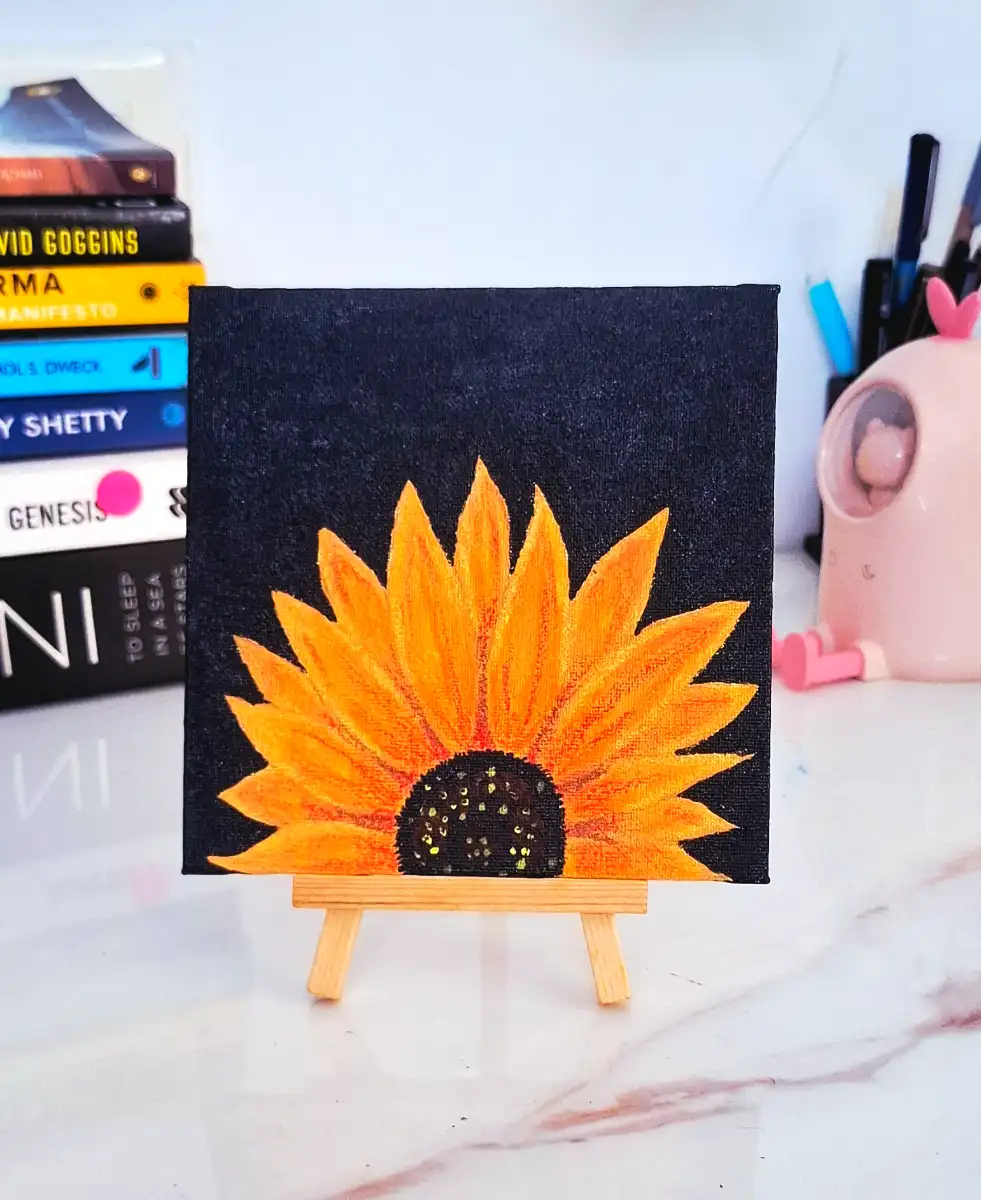Sunflower Black Background Greek Mythology Original Acrylic Art with Easel