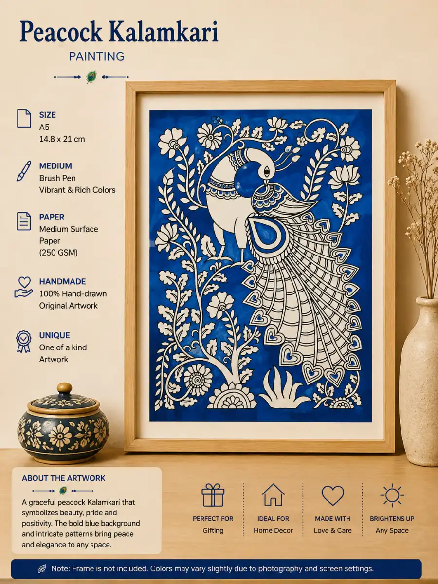 Peacock Kalamkari Blue (Unframed)