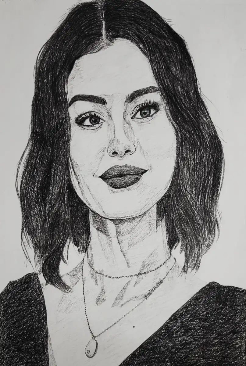 Selena Gomez Monochrome Portrait – Original Hand-Drawn Graphite Pencil Sketch | Framed Realistic Wall Art