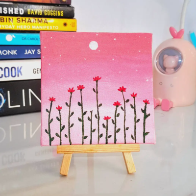 Mini Pink Sunset Flowers - Mini Canvas Painting