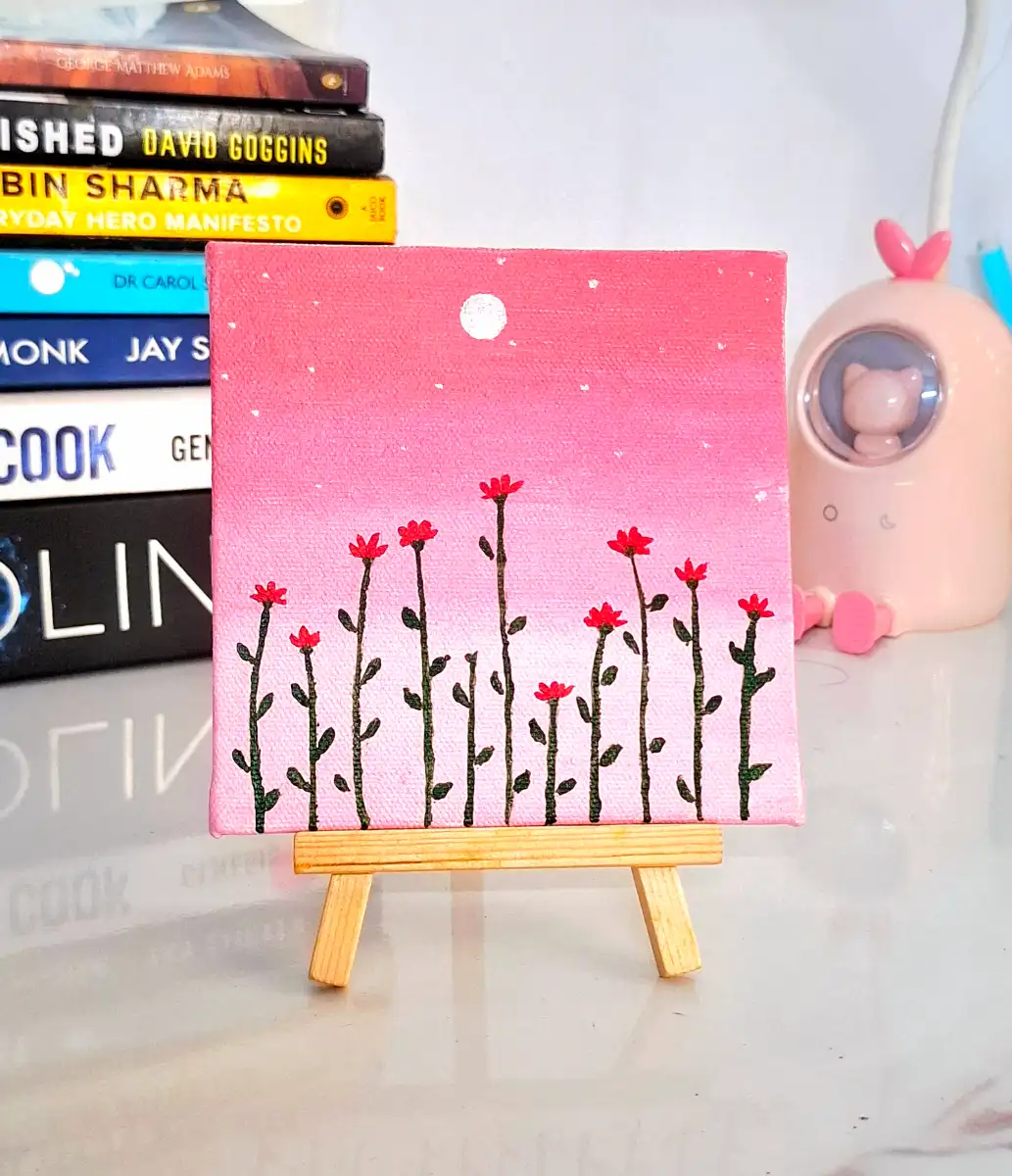 Mini Pink Sunset Flowers - Mini Canvas Painting