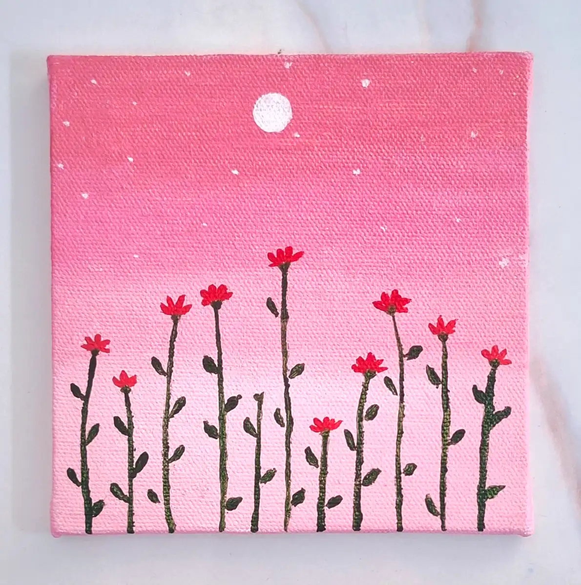 Mini Pink Sunset Flowers - Mini Canvas Painting