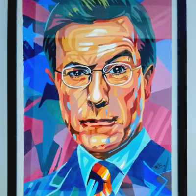 Sophisticated Statesman in Electric Blues & Crimson – Original Pop Art | Framed Modern Wall Decor