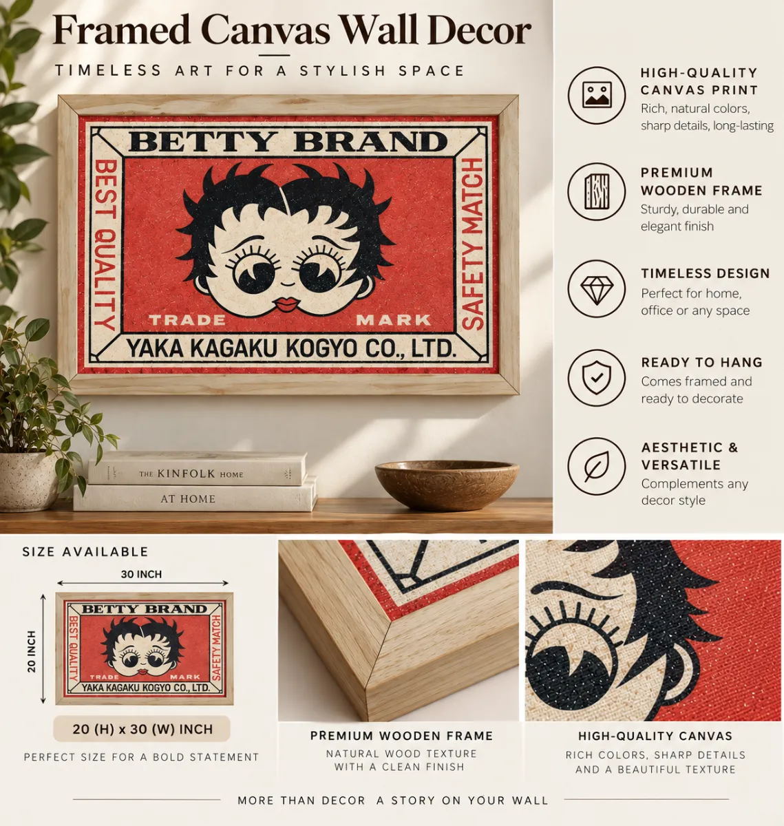 Betty-Boop Retro Canvas Framed Poster