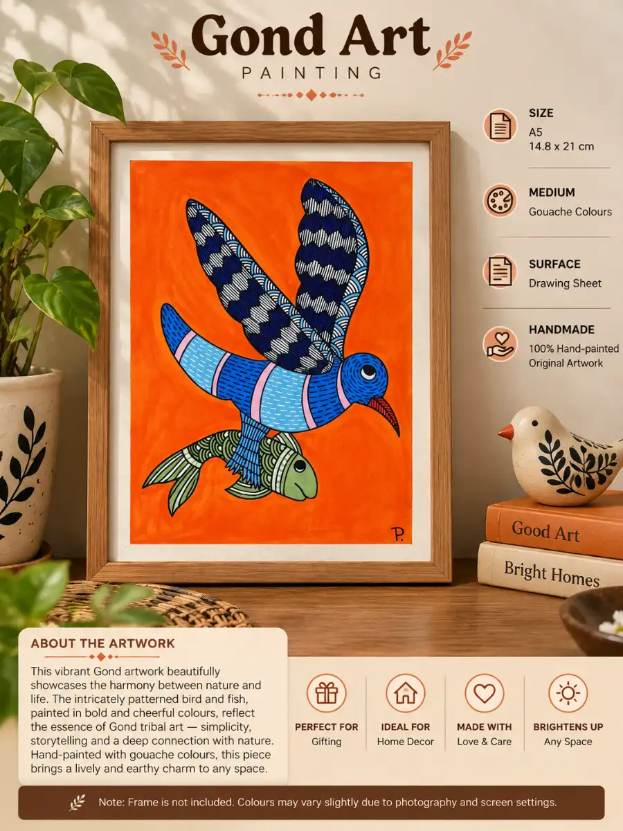 Gond Art Bird and Fish