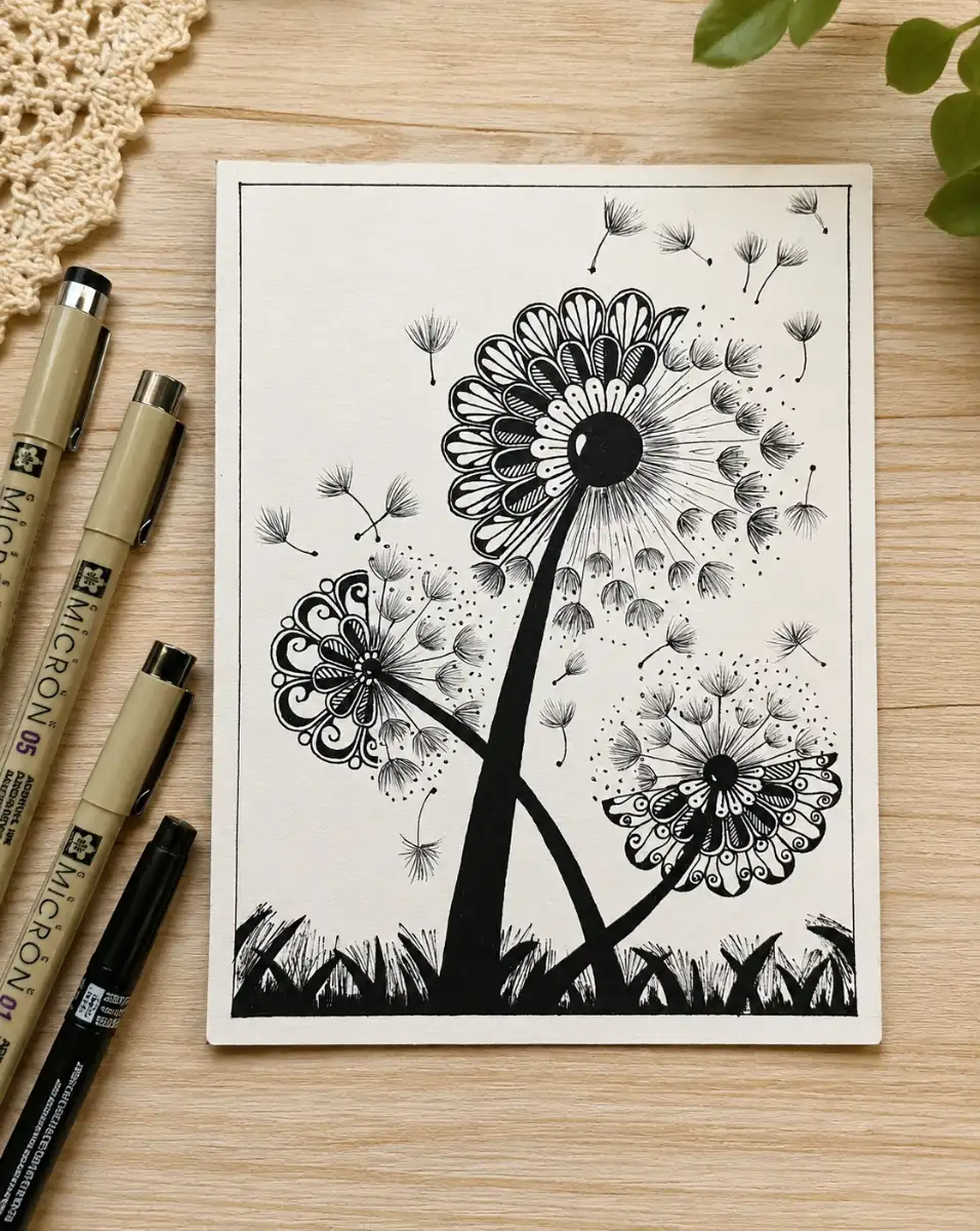 Dandelion Inspired Floral Mandala (Unframed)