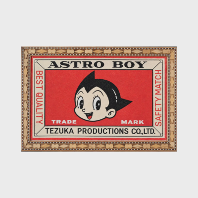 Astro Boy retro matchbox poster with crafted wooden frame.