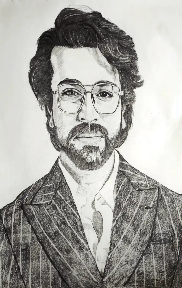 Ram Charan Vintage Portrait – Original Graphite Pencil Sketch | Framed Realistic Wall Art