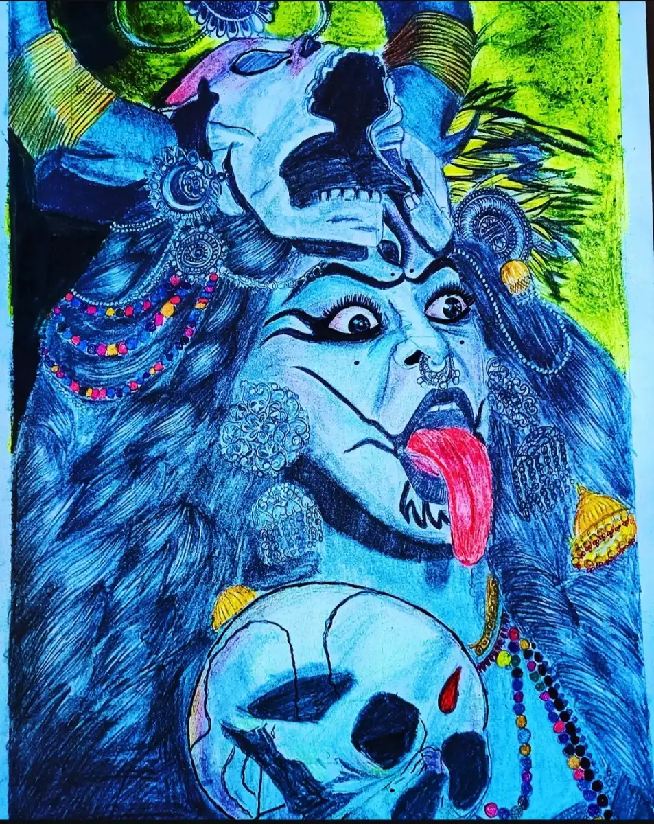 Goddess Kali Hand-Painted Artwork with Frame 