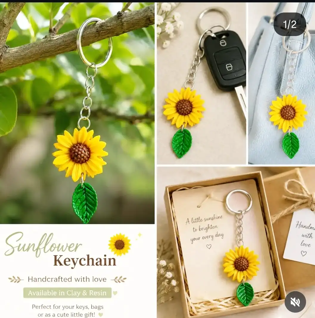 🌻 Sunny Bloom Keychain 💛🍃