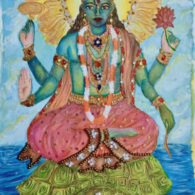 Kurma avatar - hand painted Devotional with beads