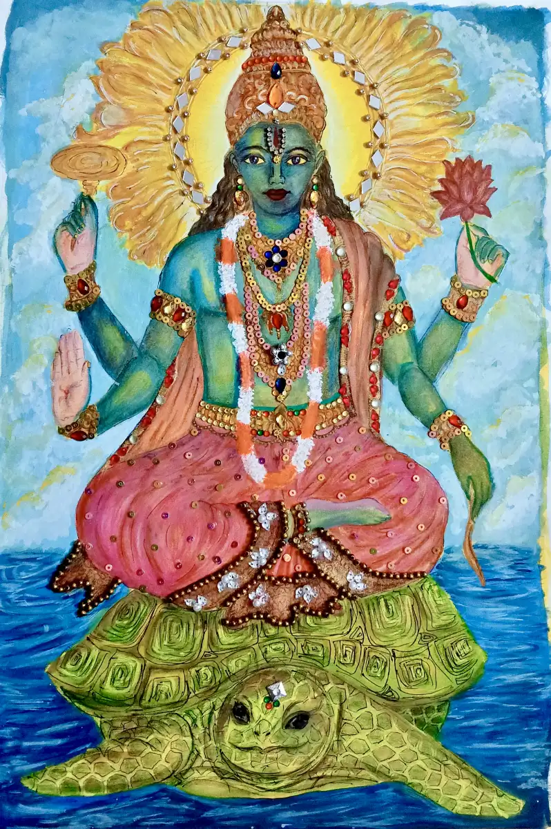 Kurma avatar - hand painted Devotional with beads
