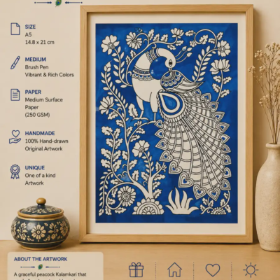 Peacock Kalamkari Blue (Unframed)